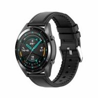 leer + siliconen bandje - Zwart - Huawei Watch GT 2 / GT 3 / GT 4 - 46mm