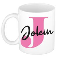 Naam mok Jolein - roze - wit - keramiek - 300 ml - verjaardag/cadeau beker