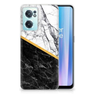 OnePlus Nord CE 2 5G | TPU | Siliconen hoesje | Marmer Wit Zwart - Origineel Cadeau Man
