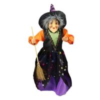 Creation decoratie heksen pop - staand - 35 cm - zwart/paars - Halloween versiering - Halloween poppen - thumbnail