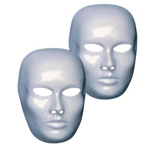 Carnaval verkleed blanco gezicht masker heren - 2x - wit - plastic - beschilderbaar