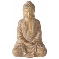 Boeddha beeld Legolas - binnen/buiten - kunststeen - antiek beige - 19 x 13 x 30 cm