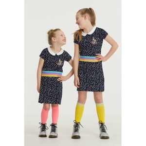 De Zoete Zusjes by Wehkamp jurk met all over stippen print donkerblauw/wit