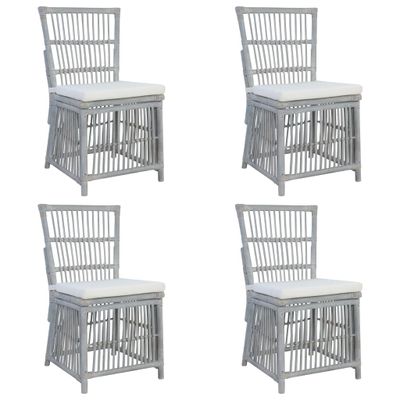 vidaXL Eetkamerstoelen met kussens 4 st natuurlijk rattan grijs vidaXL Eetkamerstoelen met kussens 4 st natuurlijk rattan grijs