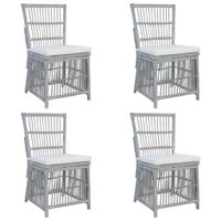 vidaXL Eetkamerstoelen met kussens 4 st natuurlijk rattan grijs - thumbnail