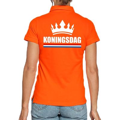 Koningsdag poloshirt met kroon oranje voor dames