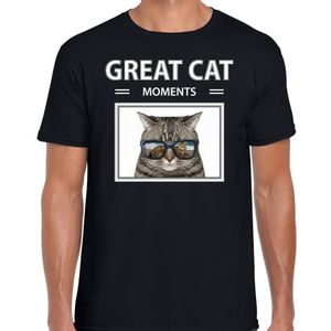 Grijze katten t-shirt met dieren foto great cat moments zwart voor heren