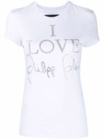 Philipp Plein t-shirt I Love à ornements en cristal - Blanc