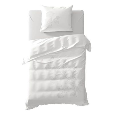 Yellow Taku dekbedovertrek - 1-persoons (140x200/220 cm + 1 sloop) - Linnen / Percal katoen - Wit