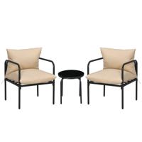 Outsunny Tuinset, 3-delig, 2 stoelen, tafel met glazen blad, zitkussen, metalen frame, beige - thumbnail