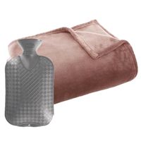 Fleece deken/plaid Oud Roze 125 x 150 cm en een warmwater kruik 2 liter - thumbnail