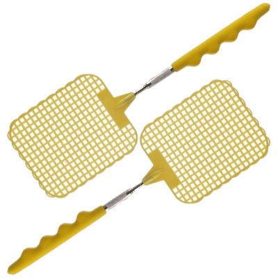 2x stuks uitschuifbare vliegenmeppers geel 60 cm
