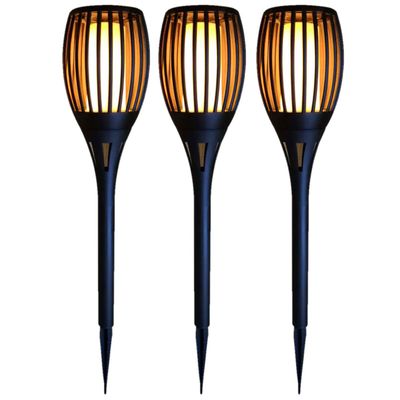 Set van 3x stuks Horror decoratie solar LED vlam tuinfakkels zwart 58 cm