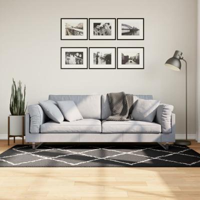 VidaXL Vloerkleed shaggy hoogpolig modern 100x200 cm zwart en crème