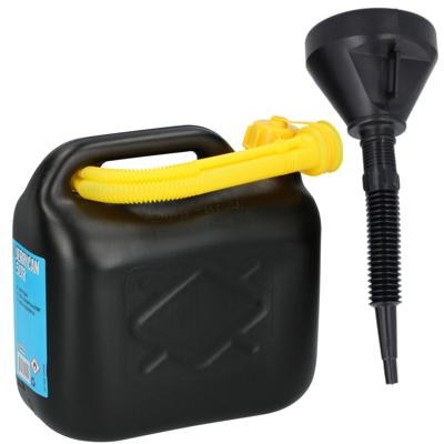 Jerrycan voor olie en brandstof - zwart - 5 liter - met een handige grote trechter van 39 cm