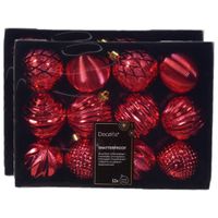 Gedecoreerde kerstballen - 24x st - 6 cm - kunststof - rood - thumbnail