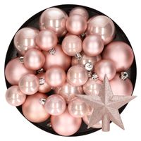 Kerstversiering kunststof kerstballen met piek lichtroze 6-8-10 cm pakket van 45x stuks - Kerstbal - thumbnail