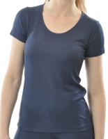 Zijden Dames Rib T-Shirt met Ronde Hals Alkena Kleur Navy blauw Maat Extra Large