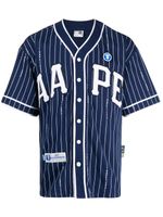 AAPE BY *A BATHING APE® chemise rayée en coton à patch logo - Bleu - thumbnail