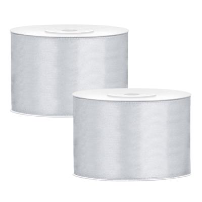 Partydeco Cadeaulint - 2x - zilver - 5 cm x 25 meter - satijn - sierlint - inpakken - decoratie