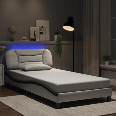 Bedframe met LED-verlichting kunstleer wit en zwart 100x200 cm
