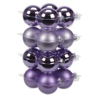 Kerstballen - 16x st - paars tinten - D8 cm - glas - mat/glans - kerstversiering