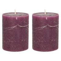 Stompkaars/cilinderkaars - 2x - bordeaux rood - 7 x 9 cm - middel rustiek model