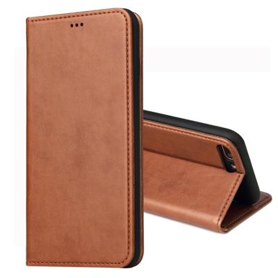 iPhone 7 Plus & 8 Plus horizontaal Dermis structuur PU leren Flip Hoesje met houder, magnetische sluiting en opbergruimte voor pinpassen & geld (bruin