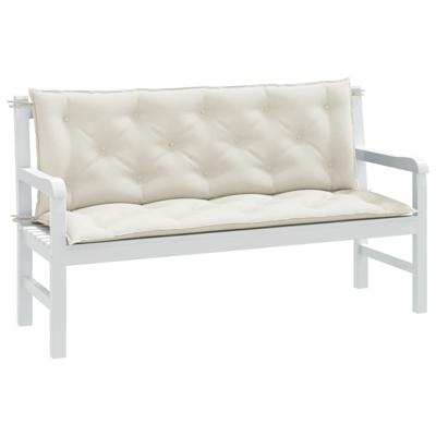 VidaXL Tuinbankkussens 2 st 150x50x7 cm stof gemêleerd crèmekleurig
