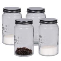 Keuken voedsel bewaar voorraadpot/voorraadbus - 4x - glas - 1000 ml - 10 x 18 cm