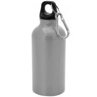 Aluminium waterfles/drinkfles - met schroefdop en karabijnhaak - zilver - 400ml - Sportfles - Bidon