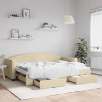 Slaapbank met onderschuifbed en lades 80x200 cm stof crèmekleur