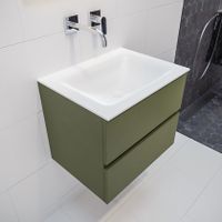 Mondiaz Vica Cloud badmeubel groen mat 60 cm 2 lades solid surface enkele spoelbak midden zonder kraangat