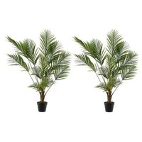 2x Groene Areca/goudpalm kunstplant 125 cm in zwarte plastic pot