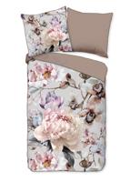 Descanso Dekbedovertrek "bloemen" - Grijs - (135x200 cm) - Katoen Satijn