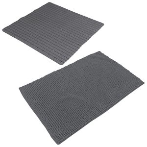 Urban Living Douche anti-slip en droogloop mat/tapijt - badkamer set - rubber/polyester - antraciet