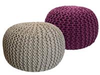 Finn - Sitzhocker Pouf SET 2 Stuks - Beige & Violett - Gerecycled Katoen - Ø 55 cm H 37 cm