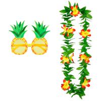 Tropische Hawaii party verkleed accessoires set - Ananas zonnebril - en bloemenkrans groen/geel - thumbnail