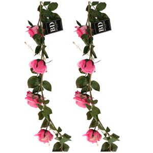 Kunstbloemen slinger rozen Emily - 2x - 145 cm - roze - guirlande - decoratie - bruiloft versiering