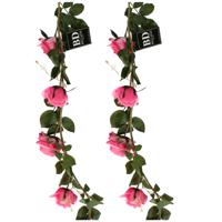 Kunstbloemen slinger rozen Emily - 2x - 145 cm - roze - guirlande - decoratie - bruiloft versiering - thumbnail