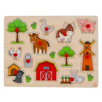 Houten knopjes/noppen speelgoed puzzel boerderij thema 30 x 22 cm - thumbnail