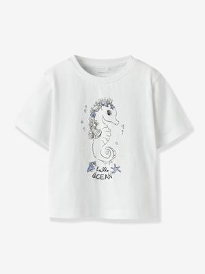T-shirt voor meisjes met magische zeepaardjesprint NAME IT wit