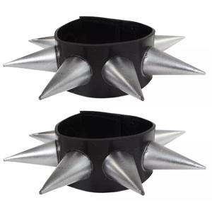 Punker/rocker armband - 2x - zwart met zilveren studs/spikes