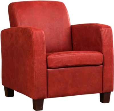 Rode leren landelijke fauteuil Joy - poot hout bruin - Kenia Leer Burgundy (rood leer)