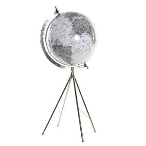 Decoratie wereldbol/globe wit op metalen voet 25 x 61 cm