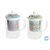Kop met theefilter DKD Home Decor Multicolour Oranje Tegel Arabisch 300 ml (2 Stuks)