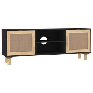 vidaXL Tv-meubel 105x30x40 cm massief grenenhout en rattan zwart