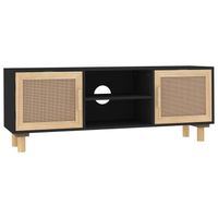 vidaXL Tv-meubel 105x30x40 cm massief grenenhout en rattan zwart - thumbnail