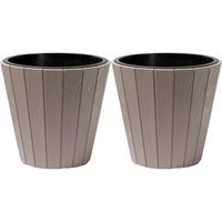 Prosperplast Plantenpot/bloempot Wood Style - 2x - buiten/binnen - kunststof - beige - D30 x H28 cm - Plantenpotten - thumbnail