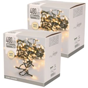 Set van 2x stuks kerstverlichting warm wit buiten 480 lampjes lichtsnoer 3600 cm